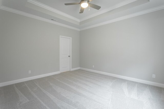 191 Andros Dr, Dalton, GA 30721 - spare room featuring a raised ceiling, light carpet, a ceiling fan, crown molding, and baseboards