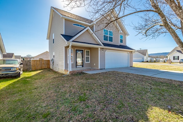 view of front of home with a garage and a front lawn