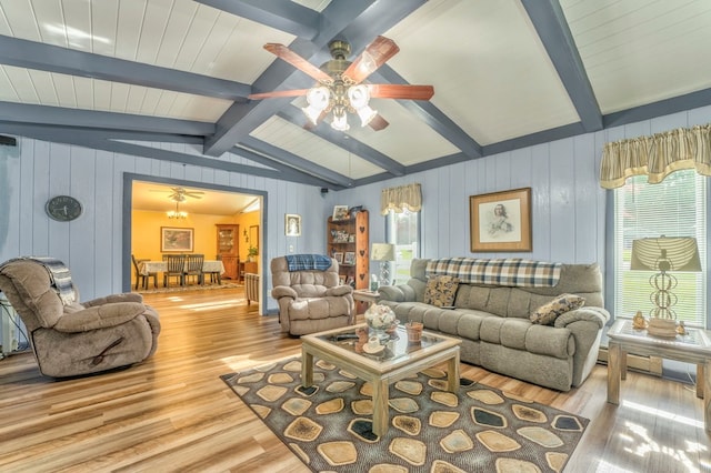 1164 Holly Grove Cir, Dalton, GA 30720 - living area featuring wood finished floors, ceiling fan, and vaulted ceiling with beams