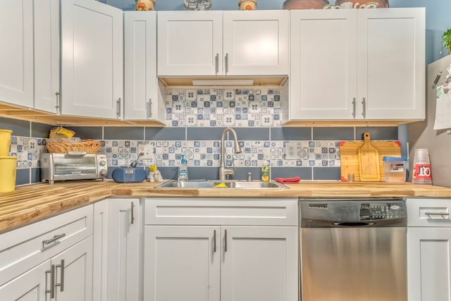 1164 Holly Grove Cir, Dalton, GA 30720 - kitchen featuring a sink, butcher block counters, white cabinetry, and dishwasher