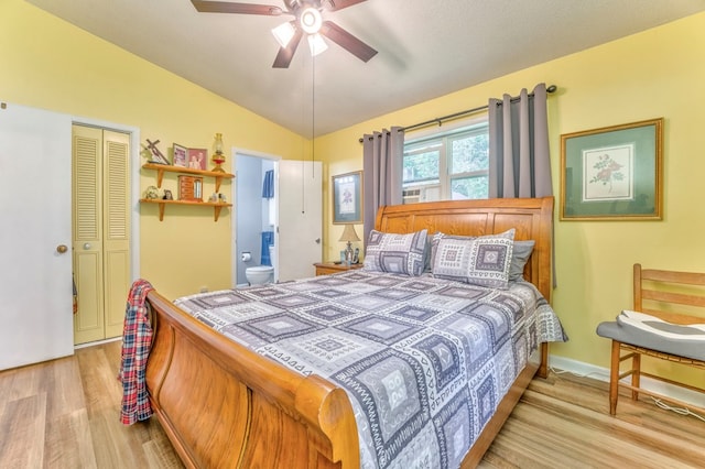 1164 Holly Grove Cir, Dalton, GA 30720 - bedroom featuring ensuite bath, vaulted ceiling, wood finished floors, and ceiling fan
