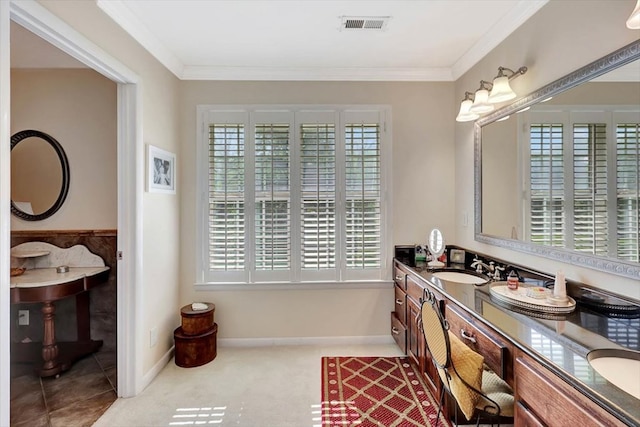 153 Buckingham Dr, Dalton, GA 30720 - bathroom featuring a sink, baseboards, and crown molding