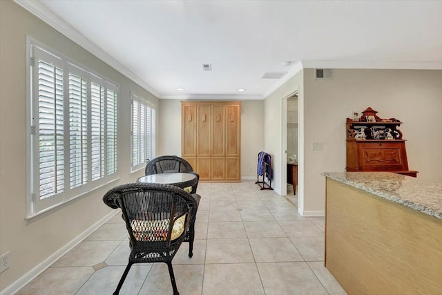 153 Buckingham Dr, Dalton, GA 30720 - living area featuring crown molding, light tile patterned flooring, baseboards, and recessed lighting