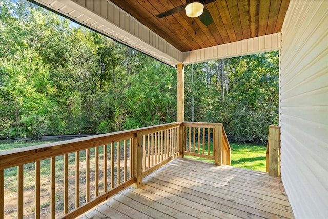 wooden terrace featuring ceiling fan