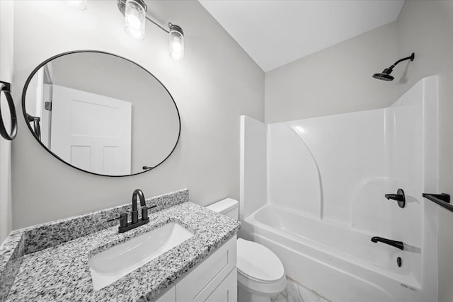 full bathroom featuring vanity, shower / tub combination, and toilet