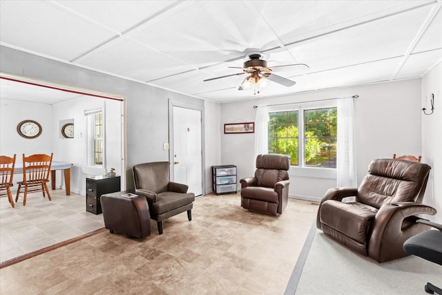 living room featuring ceiling fan