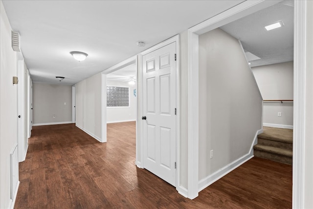 hallway featuring dark wood-type flooring