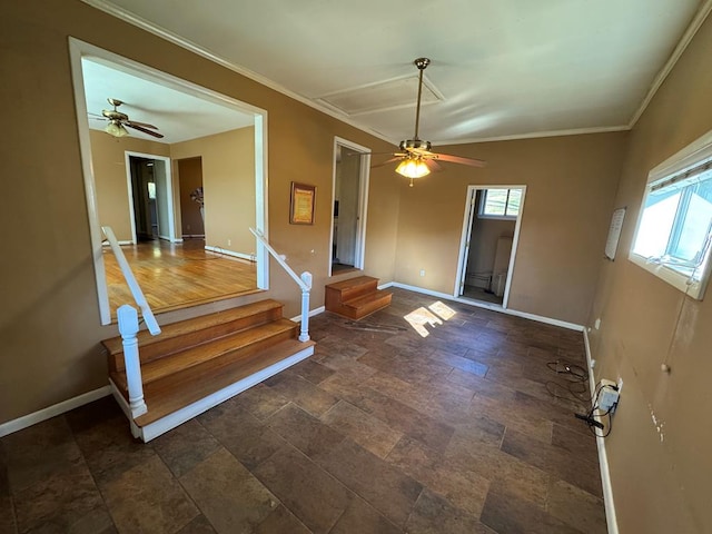 interior space featuring crown molding and ceiling fan