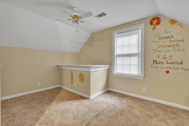 299 Charlotte Dr, Dalton, GA 30720 - additional living space with vaulted ceiling, carpet floors, and a ceiling fan