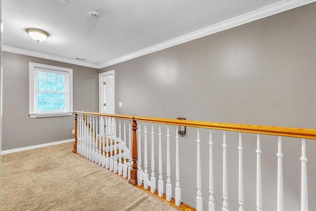 299 Charlotte Dr, Dalton, GA 30720 - corridor with crown molding and an upstairs landing
