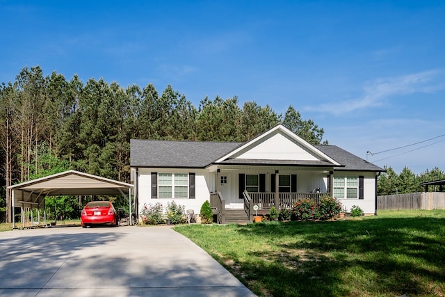 2549 Prospect Rd, Dalton, GA 30721 - view of front of house with concrete driveway, a carport, a front yard, and covered porch