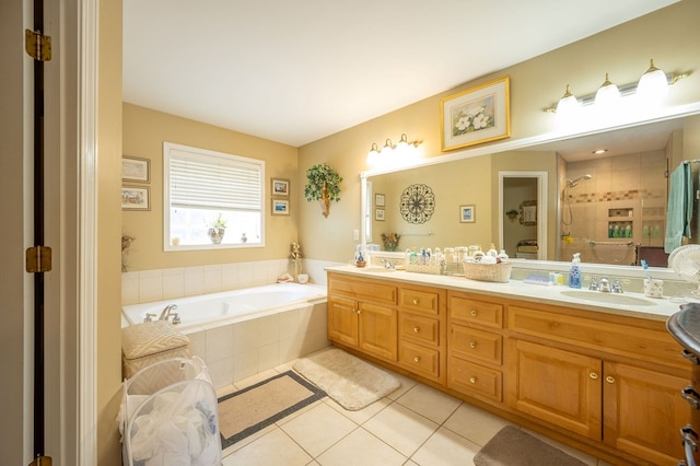1730 Brighton Way, Dalton, GA 30720 - bathroom with tile patterned floors, double vanity, a garden tub, and tiled shower