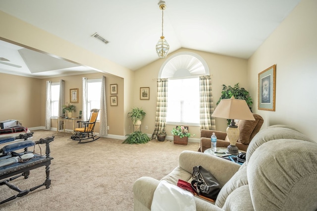 1730 Brighton Way, Dalton, GA 30720 - living area featuring healthy amount of natural light, carpet flooring, baseboards, and lofted ceiling