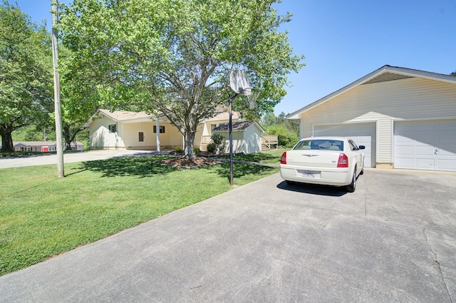 ranch-style home with a front lawn