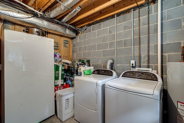 1359 Dustin Dr, Dalton, GA 30720 - washroom with concrete block wall, independent washer and dryer, and water heater