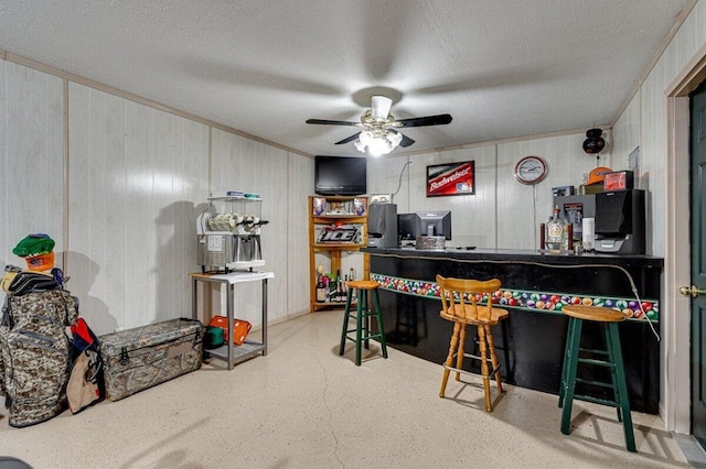 1359 Dustin Dr, Dalton, GA 30720 - indoor dry bar with ceiling fan, a textured ceiling, and speckled floor