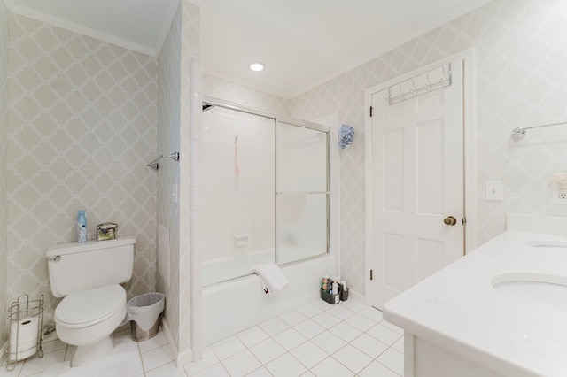 full bathroom with vanity, toilet, tile patterned flooring, and combined bath / shower with glass door