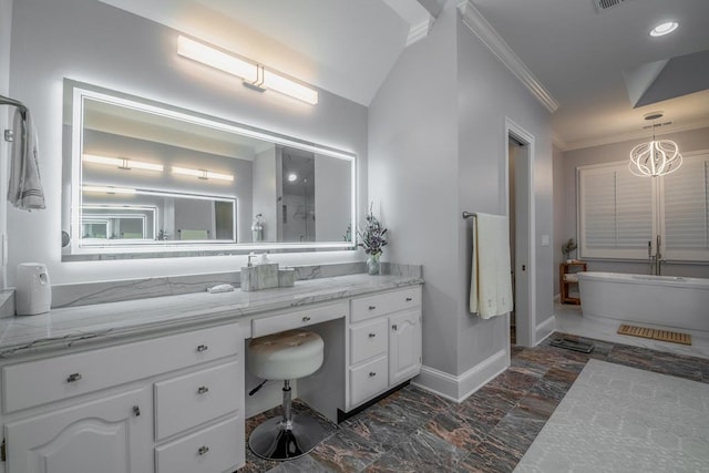 bathroom featuring vanity and ornamental molding