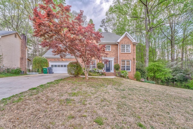 4327 Saint Michaels Dr, Lilburn, GA 30040 - view of front of house featuring driveway, brick siding, an attached garage, and a front lawn
