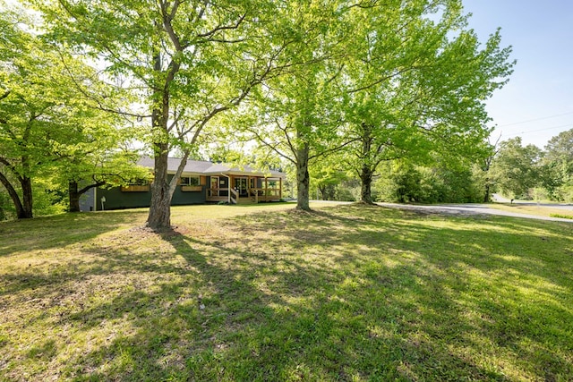 view of yard with covered porch