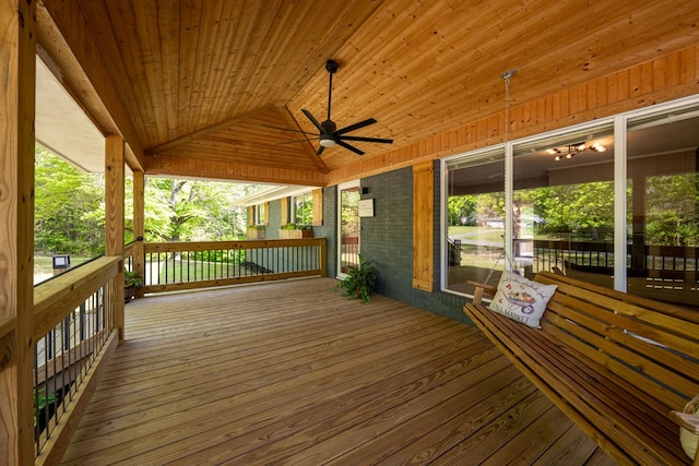 wooden terrace with ceiling fan