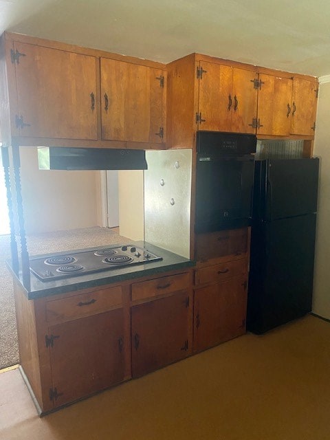 kitchen with range hood and black appliances