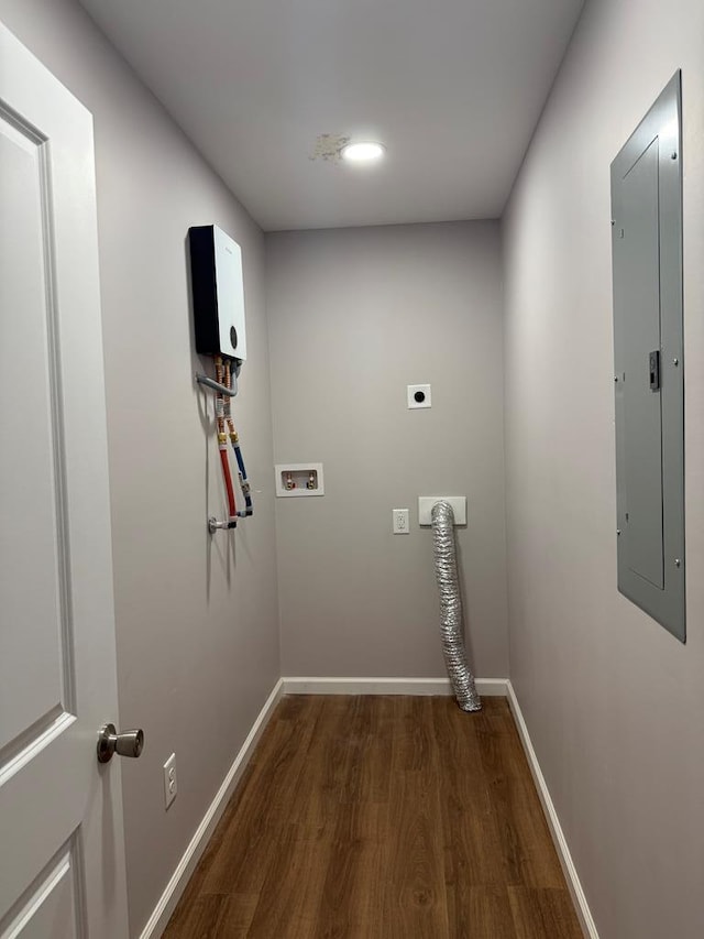 303 Janice St, Dalton, GA 30721 - laundry area featuring electric dryer hookup, electric panel, dark wood-style floors, and hookup for a washing machine