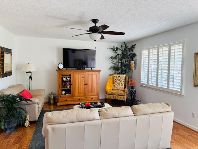 4511 Crestway Dr, Cohutta, GA 30710 - living area with a ceiling fan, wood finished floors, and a textured ceiling