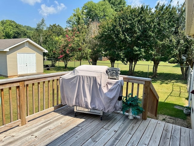 4511 Crestway Dr, Cohutta, GA 30710 - wooden terrace with a fenced backyard, grilling area, and a storage shed