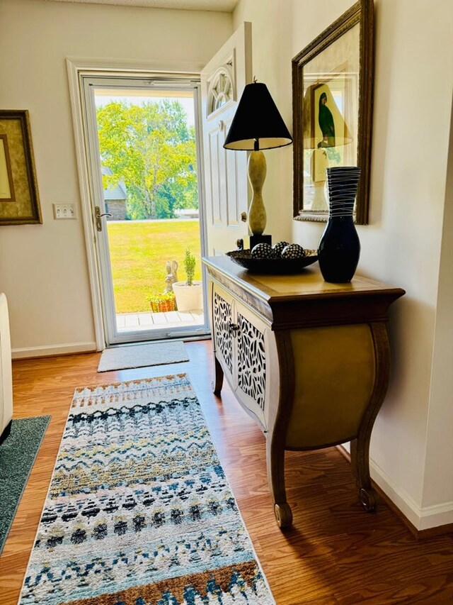 4511 Crestway Dr, Cohutta, GA 30710 - doorway to outside featuring baseboards and wood finished floors