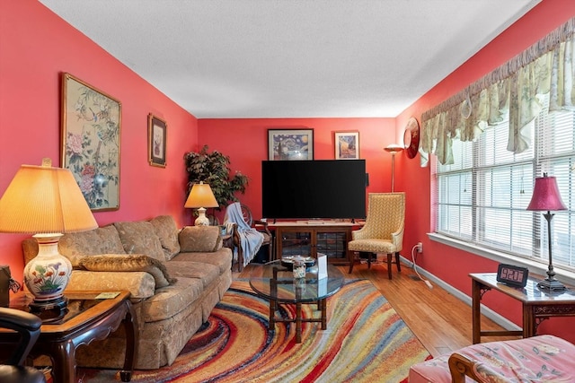 living area featuring baseboards and wood finished floors