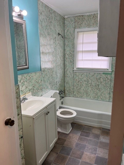 full bathroom featuring vanity, toilet, and  shower combination