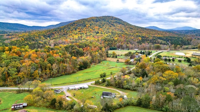 aerial view with a mountain view and a rural view