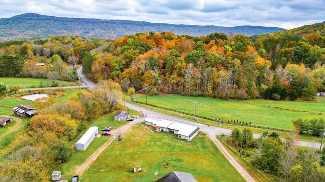 aerial view featuring a mountain view and a rural view