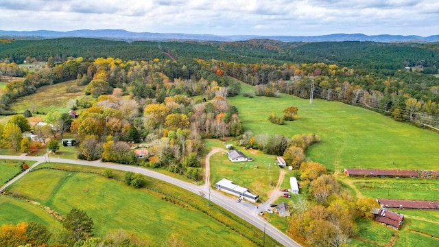 aerial view featuring a mountain view and a rural view