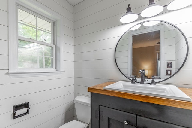 1590 Peavine Rd, Rock Spring, GA 30739 - bathroom featuring a healthy amount of sunlight, vanity, toilet, and wooden walls