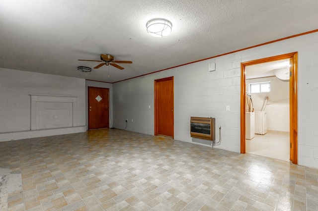 1590 Peavine Rd, Rock Spring, GA 30739 - unfurnished living room with crown molding, a ceiling fan, a textured ceiling, and heating unit