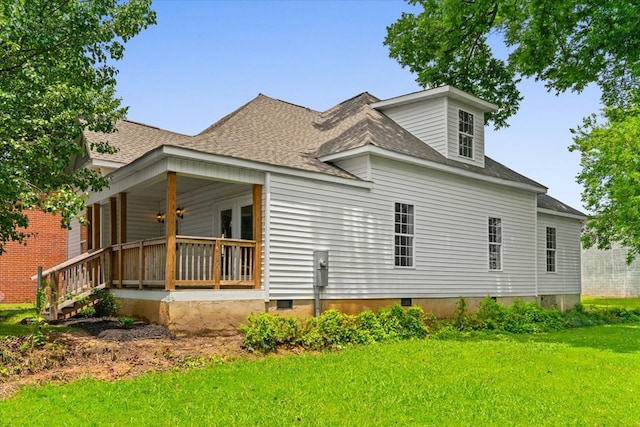 429 Glenwood Ave, Dalton, GA 30721 - back of house featuring covered porch, a yard, a shingled roof, and crawl space