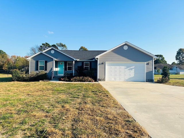 ranch-style house with a garage and a front yard