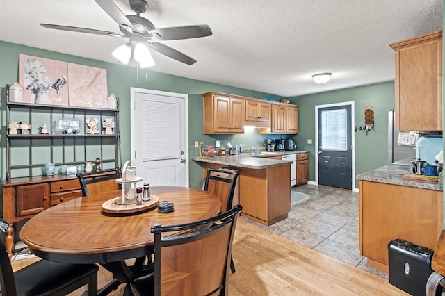 207 Pine St, Chatsworth, GA 30705 - dining room featuring a ceiling fan, a textured ceiling, and light wood-style flooring