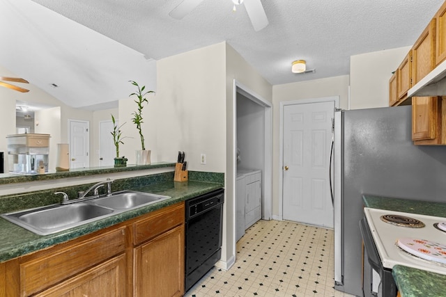 163 Shawn Ln, Chatsworth, GA 30705 - kitchen featuring ceiling fan, dishwasher, white electric range, and dark countertops