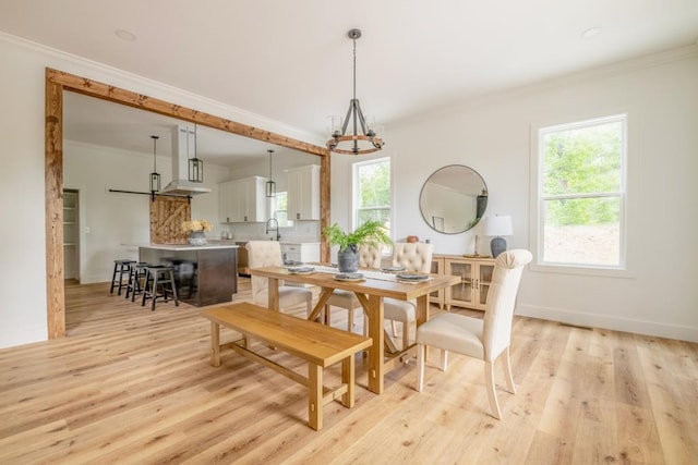 209 Crest Dr, Rocky Face, GA 30740 - dining room featuring healthy amount of natural light, light wood-style floors, crown molding, and a chandelier