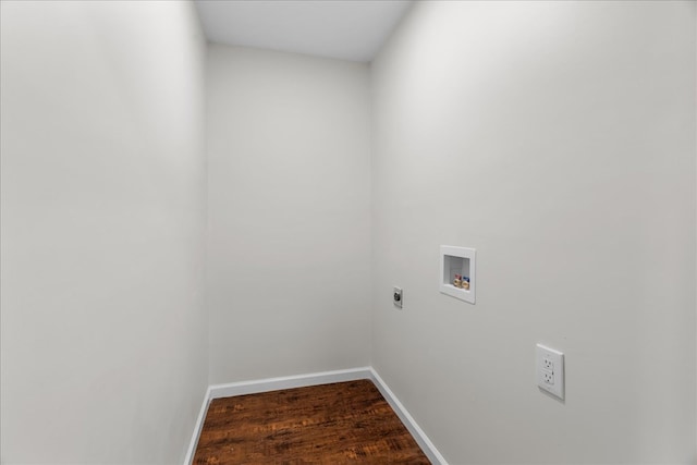 laundry room with washer hookup, baseboards, wood finished floors, laundry area, and electric dryer hookup