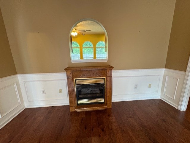 1694 Red Oak Dr Unit 185, Dalton, GA 30721 - detailed view of wood finished floors, wainscoting, a decorative wall, and a glass covered fireplace