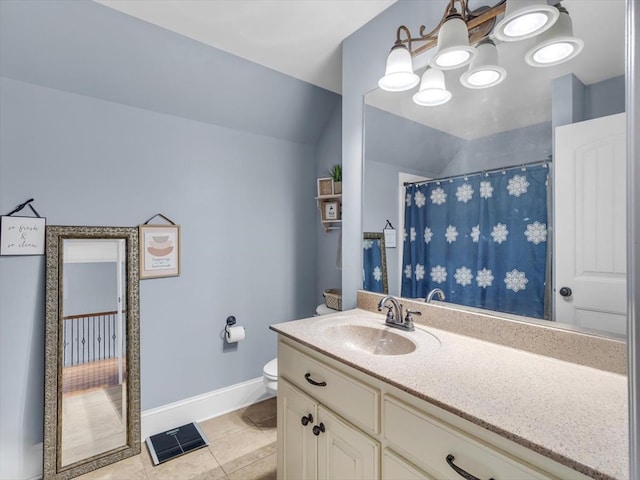 1000 Robin Way, Rocky Face, GA 30740 - bathroom with tile patterned flooring, vanity, baseboards, toilet, and a shower with shower curtain