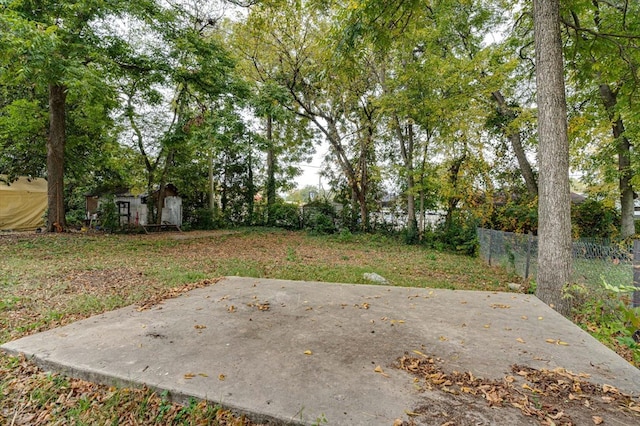 view of yard with a patio area and a storage unit