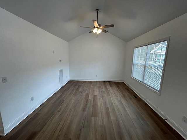 301 Shady Dr, Dalton, GA 30721 - unfurnished room with a ceiling fan, vaulted ceiling, and dark wood-type flooring
