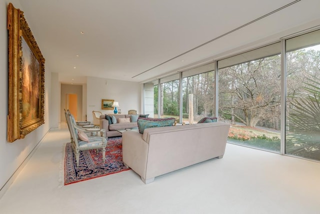 living room with concrete floors