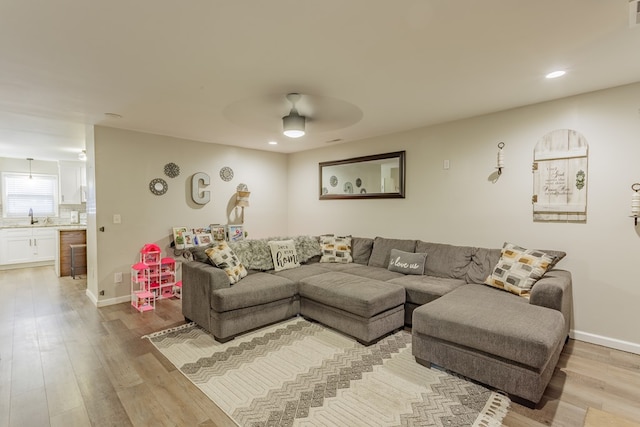 1900 Meadowbrook Cir, Dalton, GA 30720 - living room with recessed lighting, wood finished floors, a ceiling fan, and baseboards