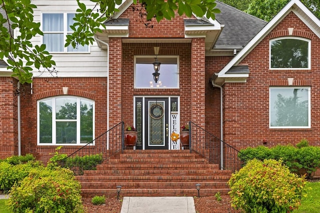 604 Lenna Ln, Dalton, GA 30720 - property entrance featuring brick siding and a shingled roof